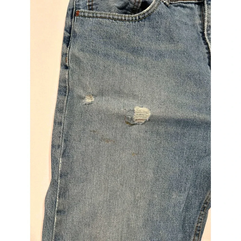 Levis 505 Regular Fit Jeans Mens 38x29 Light Wash Distressed Blue Denim